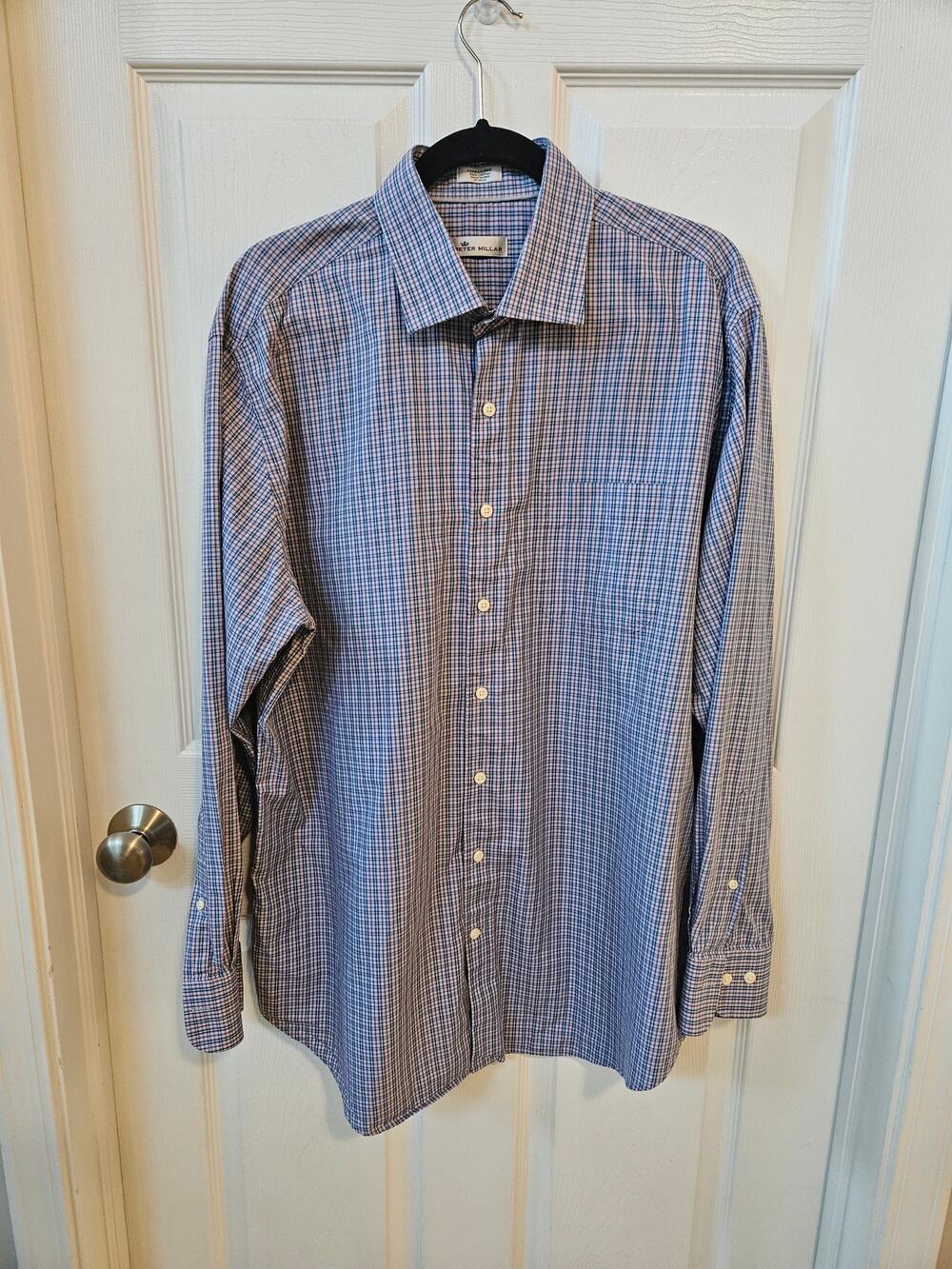 Peter Millar Men’s XL Blue Purple Plaid Button Front Dress Shirt 100% Cotton